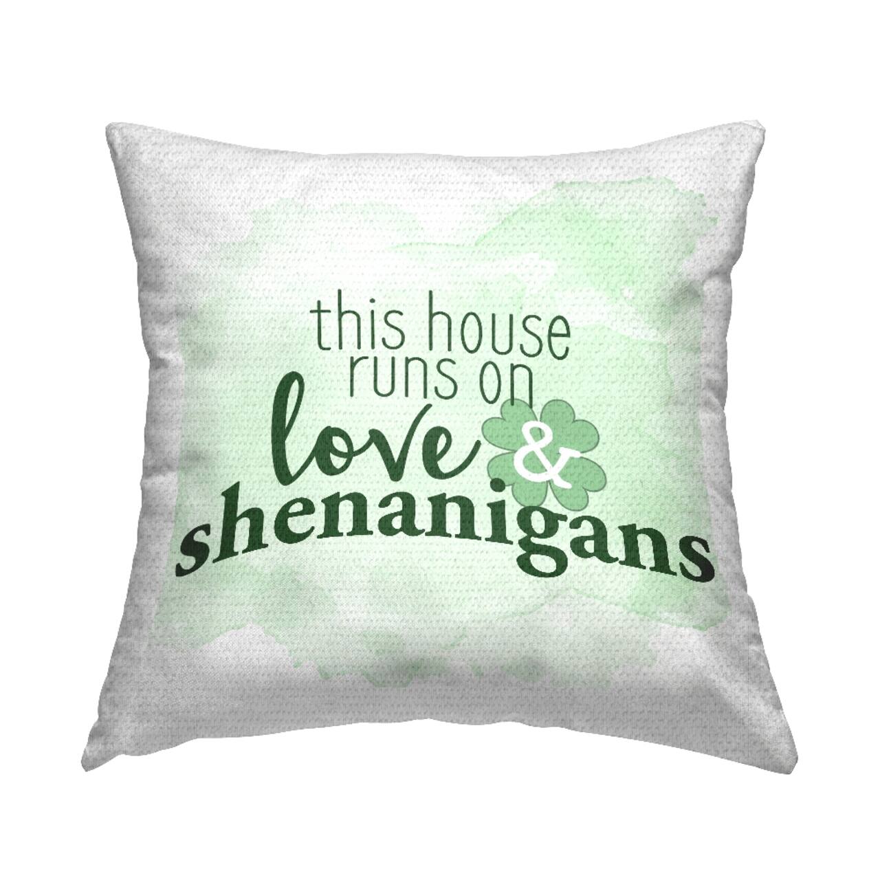 Stupell Industries This House Love & Shenanigans Shamrock, This House Love & Shenanigans Shamrock Outdoor Printed Pillow